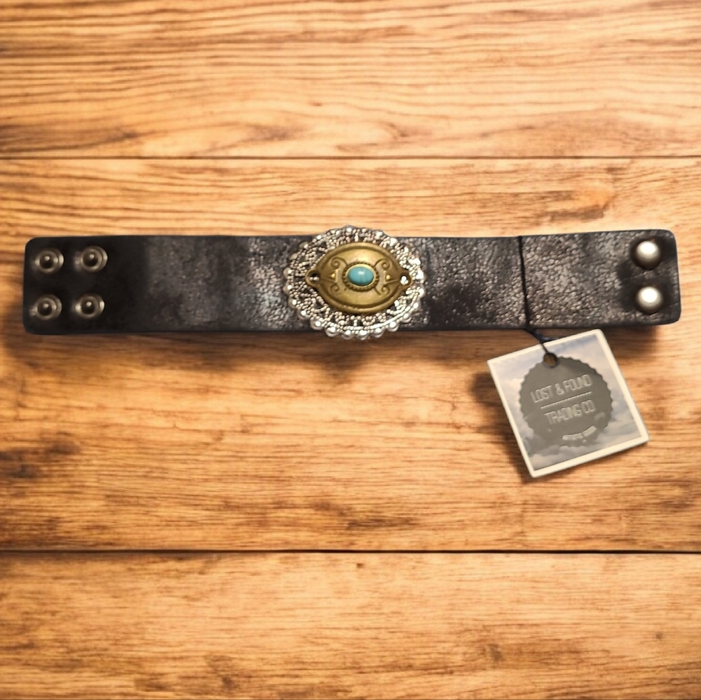 Black Bracelet  with Faux Turquoise Accent